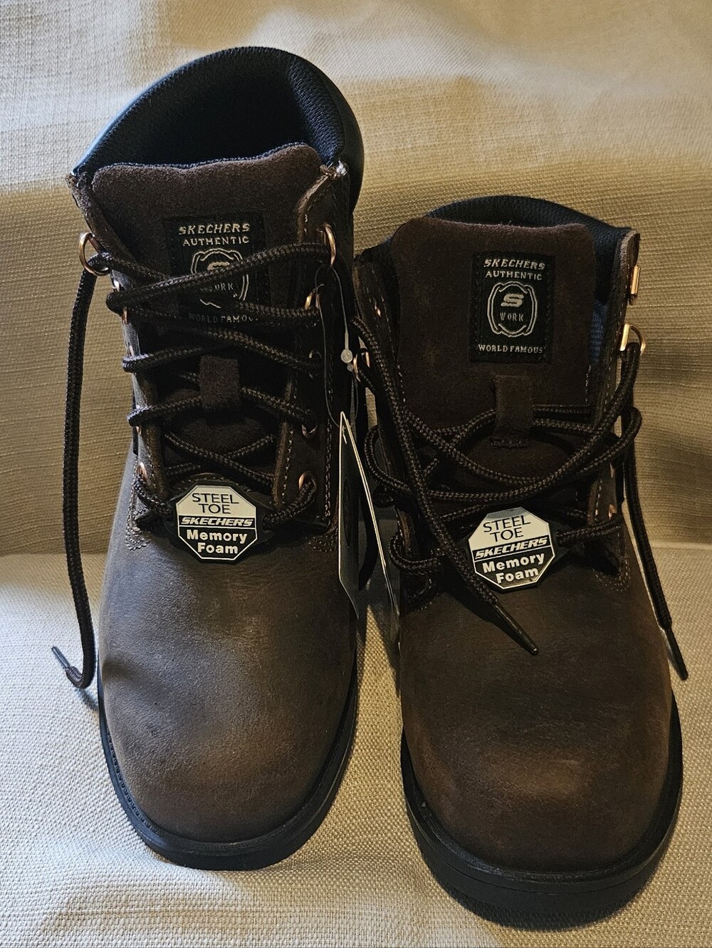 Skechers Dark Brown Lace-Up Memory Foam Steel Toe Work Boots